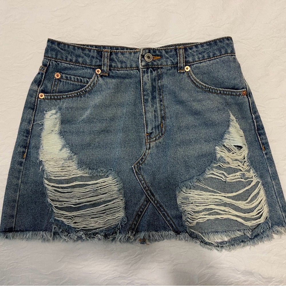 Blue Distressed Mini Skirt Casual